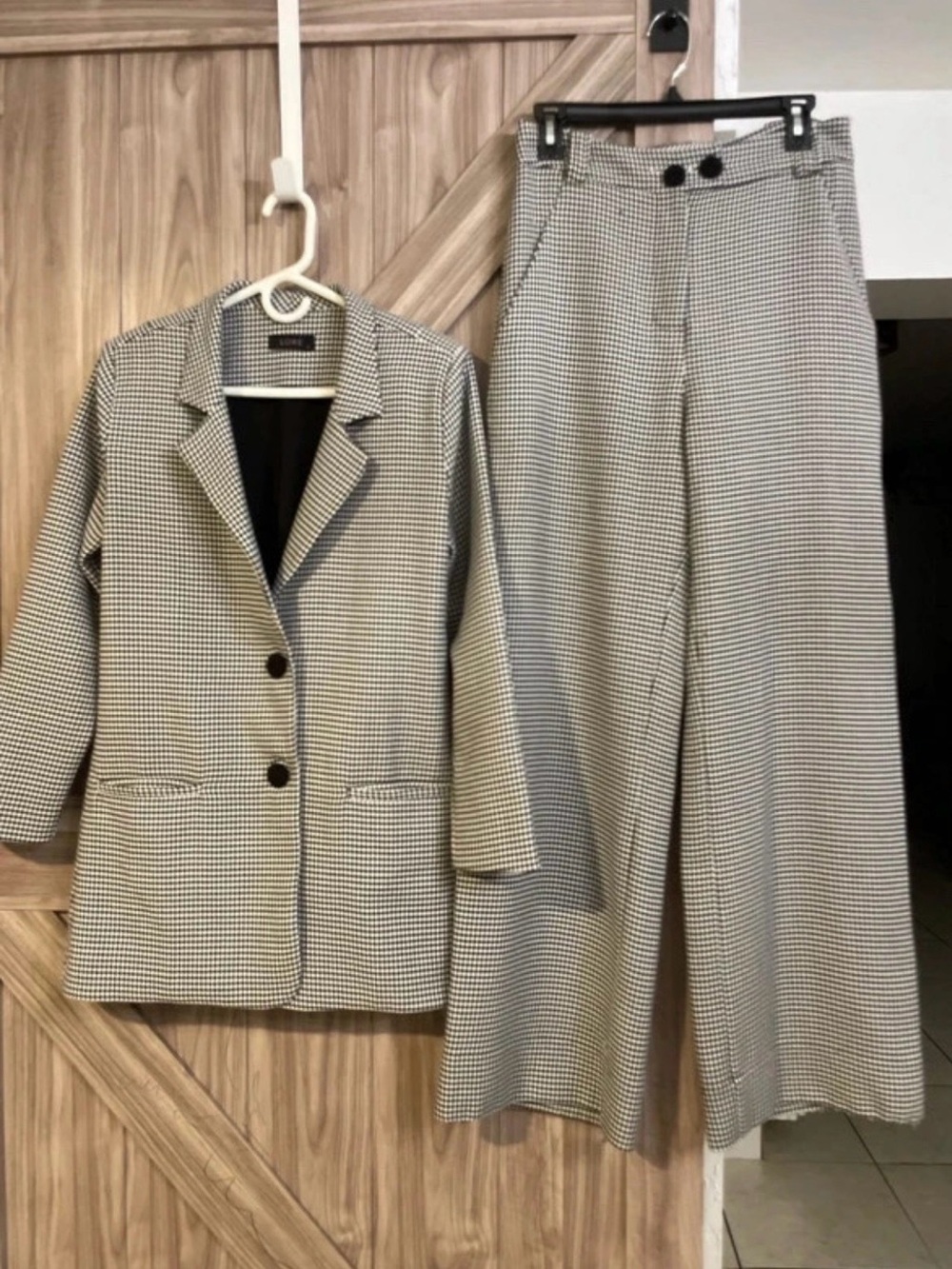 Houndstooth Wide-Leg Pantsuit - Black & White